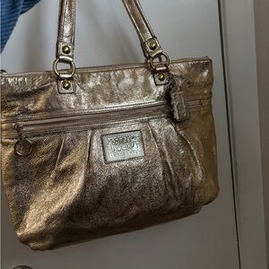 Gold coach Metallic Tote Bag vintage poppy